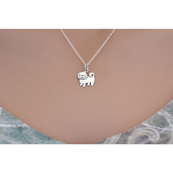 Sterling Silver Maltese Dog Charm Necklace, Silver Maltese Dog Charm Necklace - Picture 1 of 4